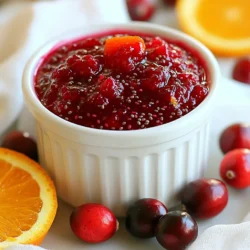 To make cranberry orange chia jam, you need just a few key ingredients: - 2 cups fresh or frozen cranberries - 1/2 cup orange juice - Zest of 1 orange - 1/4 cup honey or maple syrup - 1/4 cup chia seeds - 1/4 teaspoon cinnamon (optional) - Pinch of salt These ingredients create a bright, tangy flavor. The chia seeds help thicken the jam. They also add fiber and healthy fats. Using fresh orange juice and zest enhances the taste. You can choose between fresh or frozen cranberries. Fresh cranberries have a crisp bite and vibrant flavor. They are great if you find them in season. Frozen cranberries are just as good. They are often picked at their peak. You can use them without thawing. Both options work well in this recipe. For sweetness, you can use honey or maple syrup. Honey gives a floral note that pairs well with the tart cranberries. Maple syrup adds a rich, earthy sweetness. If you prefer less sweetness, adjust the amount used. The jam's flavor will still shine through. Choose the sweetener that you enjoy most! {{ingredient_image_1}} First, take a medium saucepan. Add 2 cups of cranberries and 1/2 cup of orange juice. Turn the heat to medium. Stir the mixture now and then. Cook until the cranberries burst and soften. This will take about 10 minutes. You will hear and see them pop. This sounds fun and helps release their juices. When the cranberries are soft, remove the pot from the heat. Now, add the zest of one orange. This adds bright flavor. Next, stir in 1/4 cup of honey or maple syrup. Adjust the amount to how sweet you like it. Then, sprinkle in 1/4 cup of chia seeds. These seeds will help thicken the jam. Optionally, add 1/4 teaspoon of cinnamon for warmth. Finally, add a pinch of salt to balance the flavors. Mix everything well until the seeds are spread evenly. Let the mixture sit for 5 to 10 minutes. This time helps the chia seeds absorb liquid and thicken the jam. After it thickens, you can mash the mixture a bit more. Use a fork or a potato masher for this. It helps if you want a smoother jam. Once done, pour the jam into a clean jar. Allow it to cool before sealing. You can store this delicious jam in the fridge for up to two weeks. To make the jam just right, cook the cranberries until they burst. This usually takes about 10 minutes. Stir them often so they don’t stick. After cooking, let the mix sit for 5 to 10 minutes. The chia seeds will help thicken the jam. If you want a smoother texture, mash it lightly with a fork. You can change the flavor by adding spices or fruits. For a warm touch, try adding a pinch of cinnamon. You might also mix in ginger for a zesty kick. If you prefer more fruit, consider adding diced apples or pears. This gives the jam a unique twist and adds more sweetness. This jam pairs well with many foods. Spread it on toast or homemade bread for breakfast. You can also serve it with cheese and crackers for a sweet snack. It makes a great topping for yogurt or oatmeal too. Try it on pancakes or waffles for a delicious treat! Pro Tips Use Fresh Ingredients: For the best flavor, use freshly squeezed orange juice and fresh cranberries if possible. Adjust Sweetness: Depending on your taste preference and the tartness of the cranberries, feel free to adjust the amount of honey or maple syrup. Experiment with Flavors: Add additional spices like nutmeg or ginger for a unique twist in flavor. Storage Tips: Ensure your jar is sterilized before storing the jam to extend its shelf life and maintain freshness. {{image_2}} You can switch up the sweetener in this jam. If you want a different taste, try agave nectar or coconut sugar. Both options work well with cranberries. Just remember to adjust the amount based on how sweet you want it. You might need less agave since it is sweeter than honey. Adding fruits can change the taste and make it fun. You can mix in chopped apples or pears for added sweetness and texture. They pair nicely with the tartness of cranberries. Just add them when you cook the cranberries. A half-cup of chopped fruit is a good amount to start with. If you want a sugar-free jam, use stevia or erythritol. These sweeteners give you the sweetness without the sugar. You can also skip sweeteners altogether if you like the tart flavor of cranberries. Just keep in mind that the jam will be less sweet, but still tasty! To keep your jam fresh, use a clean jar with a tight lid. Let it cool before sealing. This helps avoid moisture build-up. Always store the jam in the fridge after it cools. Avoid leaving it out for long periods. Homemade cranberry orange chia jam lasts up to two weeks in the fridge. This is a good time frame for enjoying its fresh taste. If you see any mold or if it smells off, throw it away. Safety first! You can freeze the jam for longer storage. Pour it into an airtight container, leaving some space at the top. This allows for expansion. The jam can last for up to six months in the freezer. When ready to use, thaw it in the fridge overnight. Enjoy your jam later with the same great flavor! Homemade Cranberry Orange Chia Jam lasts about two weeks in the fridge. Store it in a clean jar and seal it well. The jam may thicken more as it sits. If you notice any off smells or colors, it’s best to discard it. Using dried cranberries is not ideal for this jam. Dried cranberries lack the moisture needed for a good texture. If you want to try it, soak the dried cranberries in water first. This step helps them plump up and mix better. Chia seeds offer many health benefits. They are high in fiber, which aids digestion. They also contain omega-3 fatty acids, good for heart health. Plus, chia seeds can help you feel full, making them great for snacks. A little goes a long way in boosting nutrition. In this article, we explored how to make delicious cranberry jam. We discussed key ingredients, like fresh or frozen cranberries and sweeteners. You learned step-by-step instructions for cooking, mixing, and thickening. Our tips helped you achieve smooth texture and tasty flavors. We covered variations, storage best practices, and answered common questions. Making jam is fun and easy! Enjoy experimenting with this recipe and sharing it with others. Keep these tips in mind for the best results. Your homemade jam will impress!