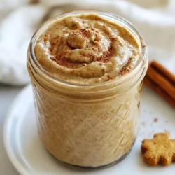 To make the best gingerbread cookie butter, gather these simple ingredients: - 1 cup gingerbread cookies, crushed - 1/2 cup almond butter or peanut butter - 1/4 cup powdered sugar - 1 teaspoon ground cinnamon - 1 teaspoon ground ginger - 1/4 teaspoon nutmeg - 1/2 teaspoon vanilla extract - Pinch of salt - 2-3 tablespoons coconut oil (optional) These ingredients come together to create a rich and delightful spread. Each one plays a vital role in the flavor and texture of your cookie butter. The crushed gingerbread cookies provide a warm, spicy base. The almond or peanut butter adds creaminess and richness. Powdered sugar gives it a touch of sweetness. Ground cinnamon, ginger, and nutmeg add that classic gingerbread flavor. Vanilla extract brings harmony to the mix, while a pinch of salt balances the sweetness. You can add melted coconut oil if you want a smoother texture. This ingredient is optional but can elevate your cookie butter even more. Together, these ingredients create an irresistible treat that you won't want to stop eating! {{ingredient_image_1}} First, crush the gingerbread cookies. Use a food processor or put them in a bag and smash them. You want fine crumbs for the best texture. Once crushed, add them to your food processor. This is the base of our cookie butter. Next, add the nut butter of your choice. You can use almond butter or peanut butter. Then, add the powdered sugar, ground cinnamon, ground ginger, nutmeg, vanilla extract, and a pinch of salt. These spices will give your cookie butter that warm, cozy flavor. Pulse the mixture in the food processor until everything combines well. If needed, stop and scrape down the sides to ensure all the ingredients mix evenly. To make your cookie butter smoother, pour in melted coconut oil. Start with one tablespoon and blend. Add more if you want a creamier texture. Taste your cookie butter and adjust the sweetness by adding more powdered sugar if you like. Once you are happy with the taste and texture, transfer the cookie butter into a clean, airtight jar. Seal it tightly and store it in the fridge. Enjoy it for up to two weeks! - Substituting nut butters: You can switch almond butter for peanut butter. This change can give a different taste. You can also try cashew or sunflower seed butter for a nut-free option. - Using different spices: Want a twist? Add a pinch of cloves or allspice. These spices can add warmth to your butter. You can also reduce the ginger for a milder flavor. - Smoother vs. chunkier butter: If you like your butter smooth, add melted coconut oil. Gradually blend it in until it feels just right. For a chunkier texture, skip the oil and blend less. - How to store for optimal freshness: Use a clean, airtight jar to keep your cookie butter fresh. Store it in the fridge for up to two weeks. This keeps the flavors bright and tasty. - Best ways to enjoy gingerbread cookie butter: Spread it on toast or pancakes for a sweet treat. It also makes a great dip for apple slices or pretzels. You can even swirl it into yogurt for a fun breakfast twist! Pro Tips Choose Your Nut Butter: Experiment with almond butter or peanut butter to find the flavor that you love the most! Crush Cookies Evenly: Ensure your gingerbread cookies are crushed into fine crumbs for a smoother texture in your cookie butter. Adjust Sweetness: Taste your mixture after blending and feel free to add more powdered sugar if a sweeter flavor is desired. Storage Tips: Store your cookie butter in an airtight jar in the refrigerator to keep it fresh for up to 2 weeks. {{image_2}} You can make your gingerbread cookie butter even more exciting. Try adding chocolate chips for a sweet twist. The chocolate pairs well with the warm spices of gingerbread. You can also add nuts like pecans or walnuts. Chopped nuts add a nice crunch and flavor boost. Other seasonal flavors can elevate your cookie butter. Think of adding a splash of orange zest. This brightens the mix and gives it a fresh taste. You could also try a hint of peppermint for a festive kick. Just a little can go a long way! Gingerbread cookie butter is not just for spreading! You can use it in many recipes. Stir it into oatmeal for a warm breakfast treat. Mix it into yogurt for a tasty snack. You can also use it in desserts, like cookies or brownies. It adds a unique flavor that everyone will love. Want to make a special dessert? Try using it in cheesecake or as a cake filling. The rich flavor works beautifully in these treats. You can also use it as a dip for fruits or pretzels. The options are endless! If you want a sugar-free or low-sugar version, you have options. You can use natural sweeteners like maple syrup or honey. These add sweetness without refined sugar. If you prefer, try stevia or monk fruit. Both are great for keeping sugar low. When making the cookie butter, start with less sweetener. You can always add more later to taste. This way, you control how sweet it gets. To keep your gingerbread cookie butter fresh, use a clean, airtight jar. Glass jars work best. They keep moisture out and let you see how much you have left. Make sure the jar is completely dry before adding the butter. This way, it won't spoil quickly. Your gingerbread cookie butter will stay good in the fridge for about two weeks. Keep it sealed tightly. If you see any changes in color or smell, throw it away. Always trust your senses! You can freeze gingerbread cookie butter for up to three months. Use a freezer-safe container or bag. Leave some space at the top, as the butter may expand when frozen. When you’re ready, thaw it in the fridge overnight. Stir well before using it again to get that creamy texture back. To make gingerbread cookie butter, follow these easy steps: 1. Crush the cookies: Start by crushing 1 cup of gingerbread cookies in a food processor. Blend until fine crumbs form. 2. Add nut butter: Pour in 1/2 cup of almond butter or peanut butter. This adds creaminess and taste. 3. Mix in sugar and spices: Add 1/4 cup powdered sugar, 1 teaspoon ground cinnamon, 1 teaspoon ground ginger, 1/4 teaspoon nutmeg, 1/2 teaspoon vanilla extract, and a pinch of salt. 4. Blend until smooth: Pulse the mixture until it combines well. Scrape down the sides if needed. 5. Adjust texture: For a smoother butter, drizzle in 2-3 tablespoons of melted coconut oil while blending. 6. Taste and tweak: Taste your cookie butter and add more powdered sugar if you want it sweeter. 7. Store it: Transfer the cookie butter into a clean, airtight jar. Seal it tightly and keep it in the refrigerator for up to 2 weeks. Enjoy your gingerbread cookie butter on toast, pancakes, or as a dip! You can find ready-made gingerbread cookie butter in many grocery stores. Look for brands like: - Trader Joe's - Nutella (seasonal flavor) - Stonewall Kitchen You can also buy it online. Check websites like Amazon or specialty food retailers. They often carry unique brands too. If you don't have gingerbread cookies, you can use other cookies. Here are some options: - Speculoos cookies: They have a similar spice mix and flavor. - Graham crackers: They give a sweet and buttery taste. - Biscoff cookies: These are crunchy and flavorful. These alternatives will still give you a tasty cookie butter! You learned how to make delicious gingerbread cookie butter from scratch. We covered the ingredients, preparation steps, and tips for the best texture. I shared variations to keep it fun, plus storage tips to keep it fresh. Remember, you can always mix in new flavors or try different nut butters. This recipe is simple and lets you enjoy a seasonal treat anytime. Enjoy trying it out and make it your own!