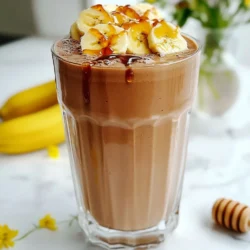 When making a Chocolate Peanut Butter Banana Smoothie, you need some key ingredients. These will help you create a creamy and tasty treat. Here’s what you will need: - 1 medium ripe banana, frozen - 2 tablespoons natural peanut butter - 1 cup unsweetened almond milk (or milk of choice) - 1 tablespoon cocoa powder - 1 tablespoon honey or maple syrup (optional, adjust for sweetness) - 1/2 teaspoon vanilla extract - A handful of ice cubes (optional for thickness) The ripe frozen banana gives your smoothie a nice sweetness and creamy texture. It is best to freeze it when it is fully ripe. The natural peanut butter adds rich flavor and protein. For the liquid, you can use unsweetened almond milk or any milk you like. Cocoa powder brings that delicious chocolate taste. If you want it sweeter, you can add honey or maple syrup, which is optional. Vanilla extract enhances the flavors, making them pop. Lastly, ice cubes help thicken your smoothie if you prefer it colder. These ingredients work together to create a delightful drink that is both healthy and satisfying. {{ingredient_image_1}} To start, peel your frozen banana. Cut it into small chunks. This makes it easy to blend. Next, measure out your other ingredients. You need: - 1 medium ripe frozen banana - 2 tablespoons natural peanut butter - 1 cup unsweetened almond milk (or your choice of milk) - 1 tablespoon cocoa powder - 1 tablespoon honey or maple syrup (optional) - 1/2 teaspoon vanilla extract - A handful of ice cubes (optional) Add each ingredient to your blender. If you want it sweeter, add more honey or maple syrup. Now, let’s blend! Start with a medium speed. Blend until all the ingredients mix well. You want a smooth and creamy texture. If the smoothie is too thick, add more almond milk. You can also toss in a few ice cubes for extra thickness. Blend again until creamy. Pour your smoothie into a chilled glass. This makes it look nice and keeps it cold longer. You can add toppings like sliced bananas or a sprinkle of cocoa powder. Enjoy your tasty drink right away for the best flavor! To get a smooth texture, blend your ingredients well. Start with the frozen banana. It makes the smoothie thick and creamy. If you want it thinner, add more almond milk. You can also add a handful of ice cubes, but be careful. Too much ice can make it watery. A common mistake is not blending long enough. Make sure everything is well mixed before serving. To find the right sweetness, taste as you go. Start with one tablespoon of honey or maple syrup. Blend, and then taste. If you want it sweeter, add more. Remember, everyone's taste is different! You can also use other sweeteners. Try agave syrup or stevia if you want a lower-calorie option. Just remember to adjust based on how sweet you like your smoothies. Pro Tips Use Ripe Bananas: For the best sweetness and creaminess, make sure your bananas are fully ripe before freezing. Experiment with Nut Butters: Feel free to swap peanut butter for almond or cashew butter for a different flavor profile. Add Protein: Boost the nutritional value by adding a scoop of your favorite protein powder to the blend. Chill Your Glass: For an extra refreshing experience, chill your glass in the freezer for a few minutes before serving. {{image_2}} You can make your smoothie even better! Add protein powder for a healthy boost. It keeps you full longer. Superfoods like chia seeds or flaxseeds add fiber. They help with digestion too. You can change the milk to fit your taste. Almond milk works great, but try oat or coconut milk! Each type brings its own flavor. Want more protein? Use soy milk or a nut butter like almond. They all taste amazing! Spices can make this smoothie pop! Try adding a pinch of cinnamon or nutmeg. They give a warm, cozy flavor. You can also swap cocoa powder for carob. Carob is sweet and has a unique taste. If you want to be adventurous, mix in some vanilla or espresso powder. Both add depth to the drink. Feel free to experiment! Each change can create a new favorite. To store leftovers, pour the smoothie into a clean glass jar. Seal it with a lid. This keeps it fresh. Store it in the fridge. Use it within 1-2 days for the best taste. If you want to freeze smoothie ingredients, prepare them first. Cut the banana into slices. Then, place all ingredients in a freezer bag. This way, you can blend them later without any prep. In the fridge, the smoothie lasts about 1-2 days. After that, it may lose its taste. Watch for changes in smell or color. If it smells off or looks strange, it's best to toss it. Always trust your senses. They guide you to safe choices. Yes, you can use fresh bananas. However, it will change the texture and taste. A fresh banana makes the smoothie thinner and less creamy. Frozen bananas give a thick, frosty feel. For the best result, stick with frozen bananas for a rich taste. This smoothie is great for meal prep. You can make it ahead and store it in the fridge. Just blend the ingredients and pour it into a container. Keep it in the fridge for up to 24 hours. If you want to keep it longer, freeze it in portions. To make this smoothie vegan, swap out the honey for maple syrup. Use plant-based milk like almond or oat milk. Make sure your peanut butter does not have added sugars or dairy. These simple swaps make the smoothie vegan-friendly without losing flavor. You learned how to make a delicious smoothie using simple ingredients. We explored essential components like frozen bananas, peanut butter, and cocoa powder. I provided tips for perfecting your blend and adjusting sweetness to fit your taste. You can customize your smoothie with variations, boosters, and flavors. Remember to store leftovers correctly and recognize spoilage signs. Enjoy creating different versions of this smoothie to suit your needs. Smoothies are easy, fun, and rewarding! Keep experimenting to find your favorite mix.