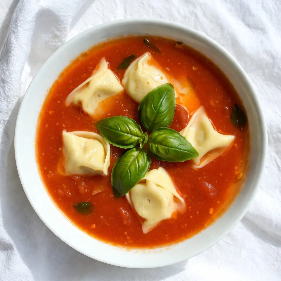 For this creamy tomato tortellini soup, you will need: - 1 tablespoon olive oil - 1 medium onion, diced - 3 cloves garlic, minced - 1 can (28 ounces) crushed tomatoes - 4 cups vegetable broth - 1 teaspoon dried basil - 1 teaspoon dried oregano - 1/2 teaspoon red pepper flakes (adjust for spice preference) - Salt and pepper to taste - 9 ounces cheese tortellini (fresh or frozen) - 1 cup heavy cream (or coconut cream for a dairy-free option) - Fresh basil leaves, for garnish These ingredients come together to create a warm and comforting soup. The crushed tomatoes provide a rich base. The tortellini adds heartiness, while the cream gives it a velvety texture. You can customize your soup with these optional add-ins: - Spinach or kale for added greens - Chopped carrots for sweetness - Mushrooms for an earthier flavor - Parmesan cheese for extra richness These add-ins can enhance the soup, making it fit your taste. Feel free to get creative! If you have dietary needs, here are some easy substitutions: - Use olive oil for vegan-friendly cooking. - Replace heavy cream with coconut cream for a dairy-free version. - Choose gluten-free tortellini if you need a gluten-free option. These substitutions keep the soup delicious while catering to different diets. Adjusting ingredients can help you enjoy this soup no matter your preferences! {{ingredient_image_1}} Start by heating one tablespoon of olive oil in a large pot over medium heat. Once the oil is hot, add one diced onion. Sauté the onion for about five minutes until it softens and turns clear. Next, stir in three minced garlic cloves. Cook for another minute until you smell the garlic's aroma. This step builds a tasty foundation for your soup. Then, pour in one can of crushed tomatoes and four cups of vegetable broth. Stir the mix well to combine. Add one teaspoon of dried basil, one teaspoon of dried oregano, and half a teaspoon of red pepper flakes. Season with salt and pepper to taste. Bring the mixture to a gentle boil. Let it bubble for ten minutes. This simmering allows the flavors to blend beautifully. After the soup has simmered, it's time to add the tortellini. Toss in nine ounces of cheese tortellini, whether fresh or frozen. Cook according to the package instructions, which usually takes about five to seven minutes. Stir the tortellini gently to ensure they cook evenly. The pasta will become tender and soak up the soup's rich flavors. Once the tortellini is cooked, lower the heat. Slowly stir in one cup of heavy cream. For a dairy-free option, you can use coconut cream instead. Mix until the cream blends fully. Let the soup simmer for an additional two to three minutes. This step creates a rich and creamy texture. Taste the soup and adjust seasoning if needed. Now, your comforting creamy tomato tortellini soup is ready to serve! To boost the flavor of your creamy tomato tortellini soup, use fresh herbs. Fresh basil gives a bright taste. You can also add a pinch of sugar to balance the acidity of the tomatoes. A splash of balsamic vinegar adds depth. For extra richness, consider using roasted garlic instead of raw. You can roast garlic by wrapping whole cloves in foil and baking them until soft. One common mistake is overcooking the tortellini. They should be tender but not mushy. Always follow the package instructions for the best texture. Another mistake is skipping the seasoning. Taste your soup before serving, then adjust salt and pepper as needed. Lastly, avoid adding the cream too soon. Stir it in at the end for a creamy finish. You can easily make this soup dairy-free. Just swap the heavy cream for coconut cream. This keeps the soup rich and creamy without dairy. Be sure to taste it after this change. You might want to add more spices to enhance the flavor. Also, check for dairy-free tortellini at your store. Many brands now offer great options. Pro Tips Use Fresh Ingredients: Fresh basil and high-quality tomatoes enhance the flavor of the soup significantly. Adjust the Creaminess: If you prefer a lighter soup, add less cream or use a dairy-free option like coconut cream. Spice It Up: Experiment with different spices like smoked paprika or Italian seasoning for a unique twist on flavor. Garnish for Visual Appeal: A sprinkle of fresh basil or a drizzle of olive oil before serving makes the dish visually stunning. {{image_2}} You can make your creamy tomato tortellini soup even better by adding veggies. Spinach is a great choice. It wilts nicely and adds color. Kale is another option. It gives a hearty bite. Carrots and zucchini also work well. Dice them small, so they cook fast. You can add a cup or two, depending on your taste. If you like heat, try making a spicy version. Increase the red pepper flakes to one teaspoon or more. You could also add diced jalapeños for extra spice. Another idea is to toss in some crushed red pepper while cooking. This will give your soup a warm kick. Just be careful not to add too much! You have many ways to change the flavor of your soup. Swap the cheese tortellini for meat tortellini for a heartier meal. Use coconut cream instead of heavy cream for a dairy-free option. You could also add different herbs, like thyme or parsley. Each swap gives a new taste, keeping the soup exciting. To store leftovers, let the soup cool first. Then, transfer it to an airtight container. It stays fresh in the fridge for about 3 to 4 days. Make sure to label the container with the date. This will help you remember when you made it. You can freeze this creamy tomato tortellini soup too. Use a freezer-safe container to prevent freezer burn. Leave some space at the top for expansion. It’s best to freeze the soup without the cream. If you freeze it, the cream may separate. The soup can last for about 2 to 3 months in the freezer. When you’re ready to eat, thaw the soup in the fridge overnight. Reheat it on the stove over medium heat. Stir often to prevent it from sticking. If it seems too thick, add a splash of broth or water. This helps bring back that creamy texture. Enjoy your warm bowl of comfort! Yes, you can use frozen tortellini. Just add it directly to the soup. Cook it for about 5-7 minutes, or until it is tender. Frozen tortellini works great and saves time. To make this soup vegetarian, use vegetable broth instead of chicken broth. You can also use cheese tortellini, which is often vegetarian. This keeps all the yummy flavors without meat. Yes, you can make this soup ahead of time. Prepare it fully and store it in the fridge. It stays good for about 3 days. Just reheat it on the stove when you are ready to eat. This soup pairs well with crusty bread or a fresh salad. You can also add some garlic bread for extra flavor. These sides make the meal feel complete and comforting. This blog post covered the key ingredients and steps for making creamy tomato tortellini soup. You learned about main ingredients, optional add-ins, and substitutions for diets. I shared tips to enhance flavor and avoid common mistakes. We explored fun variations and how to store leftovers. In closing, this soup is adaptable and easy to make. You can impress everyone at the table, no matter their taste. Enjoy creating your perfect bowl of creamy goodness!