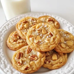 - 1 cup unsalted butter, softened - 1 cup brown sugar, packed - 1/2 cup granulated sugar - 2 large eggs - 1 teaspoon vanilla extract - 2 3/4 cups all-purpose flour - 1 teaspoon baking soda - 1/2 teaspoon salt - 1 cup butterscotch chips - 1 cup pecans, chopped - 1 teaspoon ground cinnamon When baking, accuracy matters. Use a kitchen scale for precise measurements. For butter, let it sit out for about 30 minutes. This step ensures it softens but does not melt. Pack the brown sugar firmly into the measuring cup. This gives the cookies a rich flavor. Keep your flour in an airtight container to maintain its freshness. Using quality ingredients makes a big difference in flavor. Unsalted butter lets you control the saltiness. Fresh eggs add moisture and richness. Choose dark brown sugar for a deeper taste. Butterscotch chips give that sweet, buttery touch. Fresh pecans add crunch and flavor. Investing in good ingredients creates cookies that everyone will love! {{ingredient_image_1}} Gather all your ingredients first. You need: - 1 cup unsalted butter, softened - 1 cup brown sugar, packed - 1/2 cup granulated sugar - 2 large eggs - 1 teaspoon vanilla extract - 2 3/4 cups all-purpose flour - 1 teaspoon baking soda - 1/2 teaspoon salt - 1 cup butterscotch chips - 1 cup pecans, chopped - 1 teaspoon ground cinnamon Make sure your butter is soft. This helps it mix well with the sugars. You can take it out of the fridge an hour before you start. Measure the flour carefully to avoid heavy cookies. Start by preheating your oven to 350°F (175°C). Line your baking sheets with parchment paper. In a large bowl, cream the butter with brown and granulated sugar. Mix until it looks light and fluffy. Add the eggs one at a time. Mix well after each egg. Pour in the vanilla extract and mix again. In another bowl, whisk together the flour, baking soda, salt, and cinnamon. Gradually add the dry mix to the wet mix. Stir gently just until combined. Be careful not to overmix. Finally, fold in the butterscotch chips and chopped pecans. Use a cookie scoop or a tablespoon. Drop the dough onto your prepared sheets, leaving 2 inches between each scoop. Bake for 10 to 12 minutes. Look for golden edges and soft centers. Once done, remove them from the oven. Let the cookies cool on the sheet for 5 minutes. Then, move them to a wire rack to cool completely. Enjoy the warm, sweet smell filling your kitchen! To get the best texture, you need to cream the butter and sugars well. This helps add air, making the cookies light. Mix until the blend looks fluffy and pale. When you add the flour, mix until just combined. Overmixing can make cookies tough. Let the dough rest for a few minutes before baking to help the flavors blend. One common mistake is using cold butter. Make sure your butter is soft. Cold butter does not mix well, and it can lead to flat cookies. Also, avoid skipping the baking soda. It helps the cookies rise and stay soft. Lastly, don’t forget to space the cookies properly on the baking sheet. They need room to spread. To amp up the flavor, consider adding ground cinnamon. Just one teaspoon can add warmth and depth. You can also try different nuts. Walnuts or pecans both work well. For a sweet twist, add a few chocolate chips with the butterscotch. Each addition makes the cookies even more delightful! Pro Tips Chill the Dough: For a thicker cookie, chill the dough in the refrigerator for at least 30 minutes before baking. This helps prevent spreading and enhances the flavors. Use Fresh Ingredients: Ensure your baking soda and spices are fresh for the best flavor and texture. Old ingredients can lead to flat or flavorless cookies. Mix-Ins Variations: Feel free to swap out pecans for walnuts or add chocolate chips for an extra decadent twist. Customize your cookies to suit your taste! Test for Doneness: Cookies will continue to bake on the sheet after being removed from the oven. Look for golden edges and soft centers to achieve the perfect texture. {{image_2}} You can switch pecans for other nuts. Walnuts work well, adding a rich taste. Almonds give a nice crunch, too. If you want a nut-free option, skip the nuts entirely. Your cookies will still taste great without them. Want to mix it up? Add chocolate chips for a sweet twist. Try dark or milk chocolate for different tastes. You can also use white chocolate if you prefer. Another great option is to add a bit of sea salt. It enhances the sweet and salty flavors. For a gluten-free version, use almond flour or a gluten-free blend. Make sure the blend has xanthan gum for the right texture. This swap keeps your cookies soft and chewy. You won't miss the regular flour at all. To keep your butterscotch pecan cookies fresh, store them in an airtight container. Use wax paper or parchment paper between layers to prevent sticking. This method helps keep them soft and chewy. You can also add a slice of bread to the container. The bread keeps the cookies moist, and they’ll stay fresh longer. If you want to enjoy these cookies later, freezing is a great option. First, let the cookies cool completely. Place them in a single layer on a baking sheet. Freeze them for about two hours. Once frozen, transfer the cookies to a freezer-safe bag. Remove as much air as possible to prevent freezer burn. They can last up to three months in the freezer. When stored properly, butterscotch pecan cookies stay fresh for about a week at room temperature. If you freeze them, they keep their taste and texture for three months. Remember to thaw them in the fridge overnight before devouring. This will bring back their soft, delightful texture. Yes, you can use margarine instead of butter. Margarine works well in most cookie recipes. However, it may change the flavor slightly. Butter gives the cookies a rich taste that many prefer. If you choose margarine, pick a stick form for better results. To make your cookies chewier, use more brown sugar than white sugar. Brown sugar adds moisture and helps with texture. You can also slightly underbake the cookies. This keeps the center soft and chewy. Another trick is to chill the dough before baking. It helps the cookies stay thick and moist. Butterscotch pecan cookies pair well with several treats. A glass of cold milk is a classic choice. You can also serve them with a scoop of vanilla ice cream. For a fun twist, drizzle some chocolate sauce on top. This adds extra flavor and makes the treat even more special. This blog post covered key aspects of making delicious cookies. We explored essential ingredients, their measurements, and the importance of quality. I shared step-by-step instructions for prepping, mixing, and baking your cookies. You found tips for perfect texture and common mistakes to avoid. I also presented variations and storage methods to keep your cookies fresh. By following this guide, you can create amazing treats. Enjoy baking and make your cookies even better!