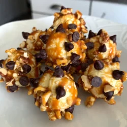 - 10 cups popped popcorn (about 1/2 cup unpopped kernels) - 1 cup granulated sugar - 1/4 cup unsalted butter - 1/4 cup light corn syrup - 1/2 teaspoon baking soda - 1 teaspoon vanilla extract - 1/2 cup mini chocolate chips - 1/2 cup crushed nuts (pecans or almonds) - Pinch of salt The base of our Caramel Crunch Popcorn Balls is simple yet delicious. You start with 10 cups of popped popcorn. This makes about 12 to 15 balls. You will need 1 cup of granulated sugar to make the caramel sweet and sticky. The 1/4 cup of unsalted butter adds creaminess. The light corn syrup, also 1/4 cup, helps the caramel stay smooth. A little science kicks in with the 1/2 teaspoon of baking soda. It makes the caramel light and fluffy. The 1 teaspoon of vanilla extract gives a lovely flavor. Toss in 1/2 cup of mini chocolate chips for a sweet surprise inside. Lastly, 1/2 cup of crushed nuts adds crunch and texture. A pinch of salt balances all the sweet flavors perfectly. - Alternative types of chocolate (dark, white) - Various nuts (walnuts, peanuts) - Seasonal spices (cinnamon, nutmeg) You can personalize your popcorn balls with optional add-ins. Different chocolates like dark or white can change the taste. You can swap in walnuts or peanuts for a unique nut flavor. Seasonal spices, like cinnamon or nutmeg, can add a warm twist. Each choice makes your popcorn balls special and fun! {{ingredient_image_1}} To start, use a large pot. Heat a small amount of oil over medium heat. Add about half a cup of unpopped kernels. Cover the pot and shake it gently. Keep shaking until the popping slows down. Once ready, transfer the popcorn to a big mixing bowl. If you prefer an air popper, follow its instructions. Just remember, air-popped popcorn may need a little oil or butter to help the caramel stick later. Grab a medium saucepan. On medium heat, combine one cup of granulated sugar, a quarter cup of unsalted butter, and a quarter cup of light corn syrup. Stir until the mixture boils and the sugar dissolves, about 4-5 minutes. Watch closely as the caramel changes color. You want a nice golden hue, but be careful not to burn it. When it reaches the right color, remove it from heat. Stir in half a teaspoon of baking soda, one teaspoon of vanilla extract, and a pinch of salt. The mixture will bubble, so be careful! Now, pour the hot caramel over the popped popcorn. Use a spatula or wooden spoon to fold the caramel into the popcorn. Make sure every piece gets coated. Next, add half a cup of mini chocolate chips and half a cup of crushed nuts, like pecans or almonds. Mix well to spread them throughout the popcorn. Let the mixture cool for a few minutes. Grease your hands with butter or wear gloves. Grab small handfuls and shape them into balls. Squeeze tightly to form them. Finally, place the popcorn balls on a parchment-lined baking sheet. Let them cool completely to set. To make great caramel, you must avoid crystallization. Crystallization happens when sugar forms crystals instead of melting smoothly. To prevent this, do not stir the sugar while it cooks. Always keep an eye on the pot. When is your caramel ready? Watch for a golden color. This usually takes about 4 to 5 minutes of boiling. Use a candy thermometer if you want. It should reach 240°F for perfect caramel. Shaping popcorn balls can be tricky. To help them hold, lightly grease your hands with butter or oil. This keeps the mixture from sticking to your fingers. When forming the balls, squeeze tightly. This helps them hold their shape. If the mixture is too sticky, wait a few minutes until it cools slightly. For gifting, use clear bags tied with a ribbon. This way, people can see the fun popcorn balls. You can also use small boxes for a more stylish look. For parties, display the popcorn balls on a tiered stand. This adds height and interest to your table. You can also arrange them on a large platter, mixing in colorful candies or sprinkles for a festive touch. Pro Tips Use Fresh Popcorn: For the best flavor and texture, always use fresh popcorn kernels. Old kernels may not pop well and can result in a chewy texture. Control the Caramel Temperature: Be attentive while cooking the caramel. If it gets too dark, it can become bitter. The perfect shade is a light amber color. Mix Quickly: Once the caramel is poured over the popcorn, mix quickly to ensure even coating. This will help prevent the caramel from hardening before it’s fully distributed. Customize Add-ins: Feel free to experiment with different mix-ins like dried fruit, pretzels, or other types of chocolate to create your own unique flavor combinations. {{image_2}} You can have fun with flavors in your caramel. Try adding a pinch of sea salt for a salted caramel twist. It gives your popcorn balls a nice balance. You can also melt chocolate and drizzle it over the popcorn. This adds a rich taste. If you want to mix it up, toss in pretzels. They add crunch and a salty bite. Want a lighter treat? You can use sugar substitutes like stevia or monk fruit. They work well in the caramel. You can also cut down on butter and corn syrup. Try using just a little butter or coconut oil. This helps reduce the fat while keeping the flavor. Popcorn balls are fun for any party! For Halloween, add orange and black sprinkles. You can shape them like pumpkins too. For Christmas, use red and green candies. You can make them into stars or trees. For birthdays, create fun shapes like hearts or animals. These ideas make your treats more special and fun! To keep your caramel crunch popcorn balls fresh, use airtight containers. These containers stop air from getting in. This keeps your treats crunchy and tasty. You can also wrap them in plastic wrap, but it might not keep them as fresh. Airtight containers are the best choice for long-term storage. To maintain freshness, store popcorn balls at room temperature. Avoid direct sunlight or heat. If you plan to keep them for a while, consider the fridge. However, refrigeration can make them a bit chewy. When stored in an airtight container, popcorn balls last about a week at room temperature. If you keep them in the fridge, they may last up to two weeks. But remember, cold storage can change the texture. They might lose some of their crunchiness. You can freeze popcorn balls for later. To freeze, first, let them cool completely. Then, place them in a single layer on a baking sheet. Once frozen solid, place them in airtight containers or freezer bags. This way, they won’t stick together. When you're ready to eat them, take them out of the freezer. Let them thaw at room temperature for about 30 minutes. This helps them regain their shape and texture. Enjoy your tasty treat anytime! To stop your popcorn balls from sticking, you can grease your hands and workspace. Use unsalted butter or cooking spray. Before you start shaping the balls, coat your hands well. This will help the mixture slide off easily. Also, greasing your mixing bowl can help too. If the mixture sticks to your bowl, it can be hard to mix. Yes, you can use microwave popcorn for this recipe. Just be aware that pre-flavored popcorn may change the taste. For a classic flavor, use plain popcorn. This way, you keep the caramel flavor front and center. If you enjoy fun flavors, try making popcorn with different seasonings. Just remember, balance is key for this tasty treat! If your caramel hardens, don’t worry! You can re-melt it. Place it in a pot over low heat. Stir gently until it softens. You can also add a little water or cream to help it melt. Once it's smooth again, pour it over your popcorn. Just be careful, as hot caramel can burn! This recipe combines simple ingredients and clear steps to make delicious popcorn balls. You learned how to pop popcorn, create rich caramel, and shape tasty treats. Remember to try various flavors and add-ins for fun twists. Store your popcorn balls properly to keep them fresh. With a little practice, you can perfect your technique and impress others with your tasty snacks. Enjoy making these treats for yourself or to share!